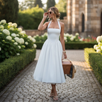 Madison | Women's Wedding Guest Midi Dress With Halter Neckline And Pleated Skirt | Elegant