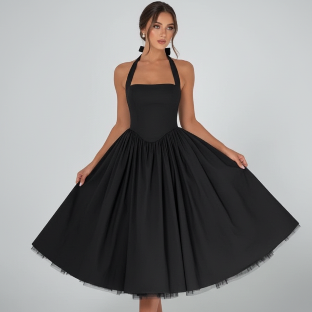 Madison | Women's Wedding Guest Midi Dress With Halter Neckline And Pleated Skirt | Elegant