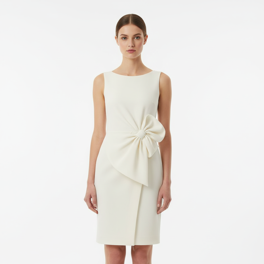 Madison | Women's White Mini Dress With Sleeveless Design And Bow Detail | Elegant