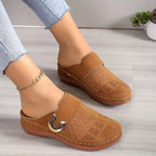 Mariana | Women’s Sandals With Perforated Upper And Gold Buckle | Comfort