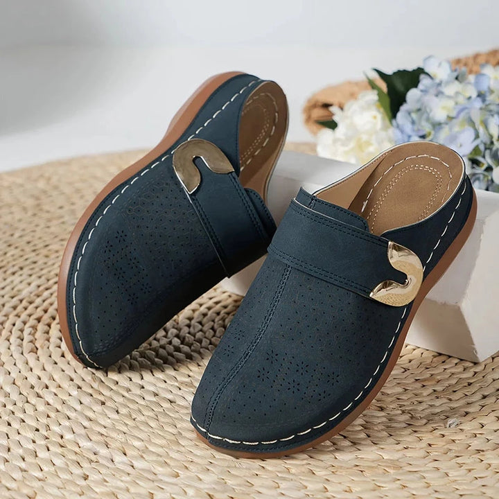 Mariana | Women’s Sandals With Perforated Upper And Gold Buckle | Comfort