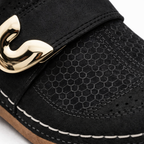 Mariana | Women’s Sandals With Perforated Upper And Gold Buckle | Comfort