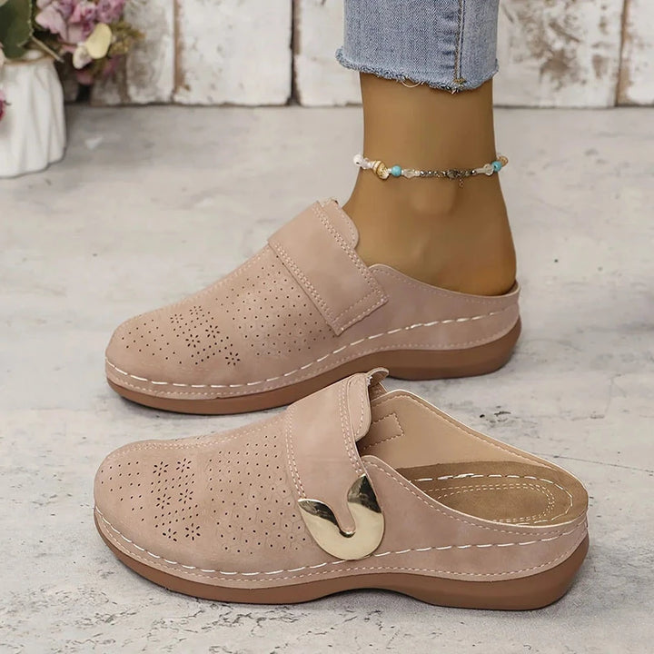 Mariana | Women’s Sandals With Perforated Upper And Gold Buckle | Comfort