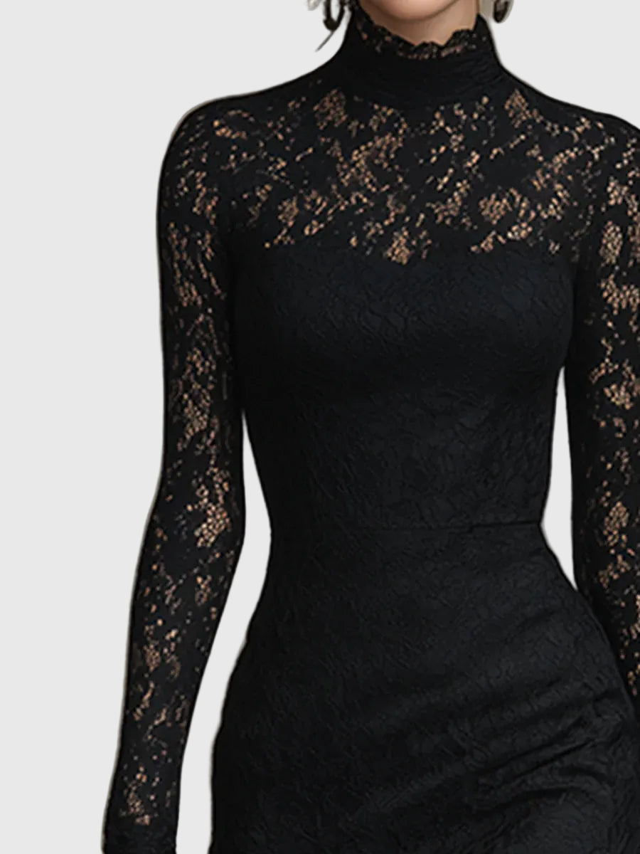 Marivelle | Women's Prom Dress With High Neck And Long Lace Sleeves