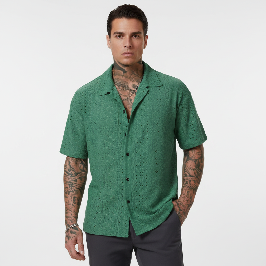 Mason | Men's Casual Shirt With Cuban Collar And Short Sleeves | Summer