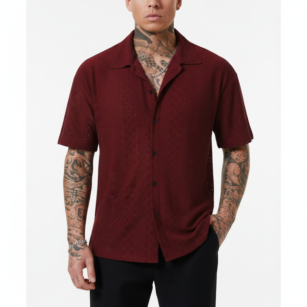 Mason | Men's Casual Shirt With Cuban Collar And Short Sleeves | Summer