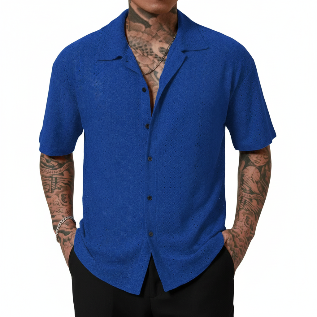 Mason | Men's Casual Shirt With Cuban Collar And Short Sleeves | Summer