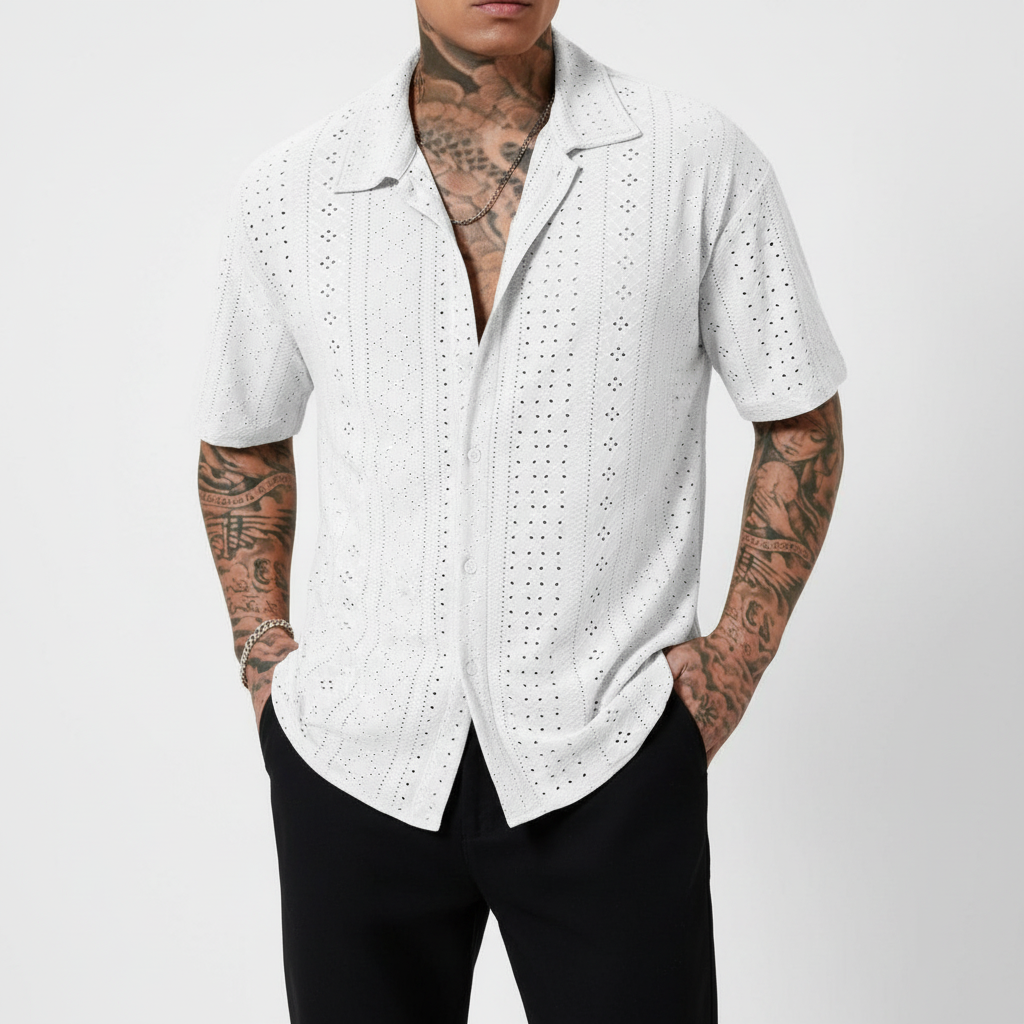 Mason | Men's Casual Shirt With Cuban Collar And Short Sleeves | Summer
