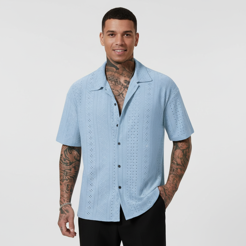 Mason | Men's Casual Shirt With Cuban Collar And Short Sleeves | Summer