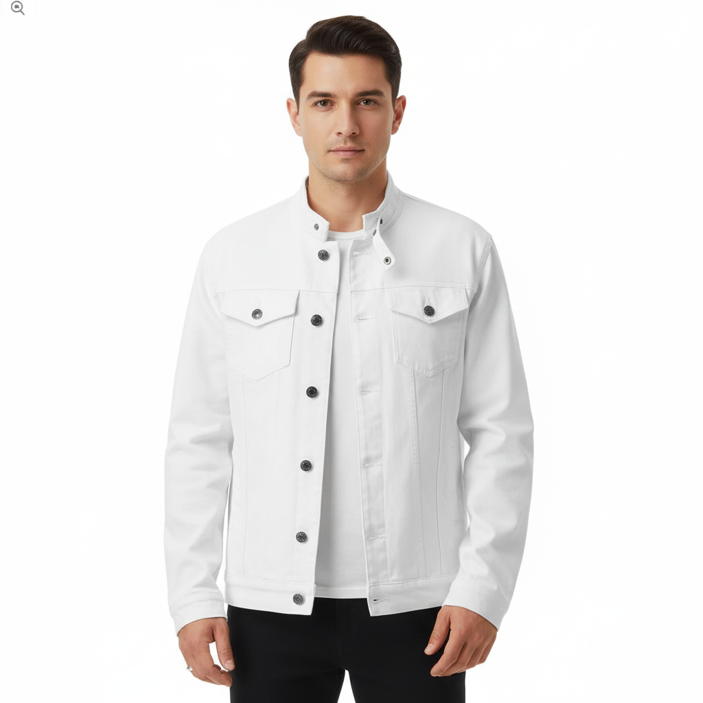 Mason | Men's Denim Jacket With Mandarin Collar And Button Front | Casual