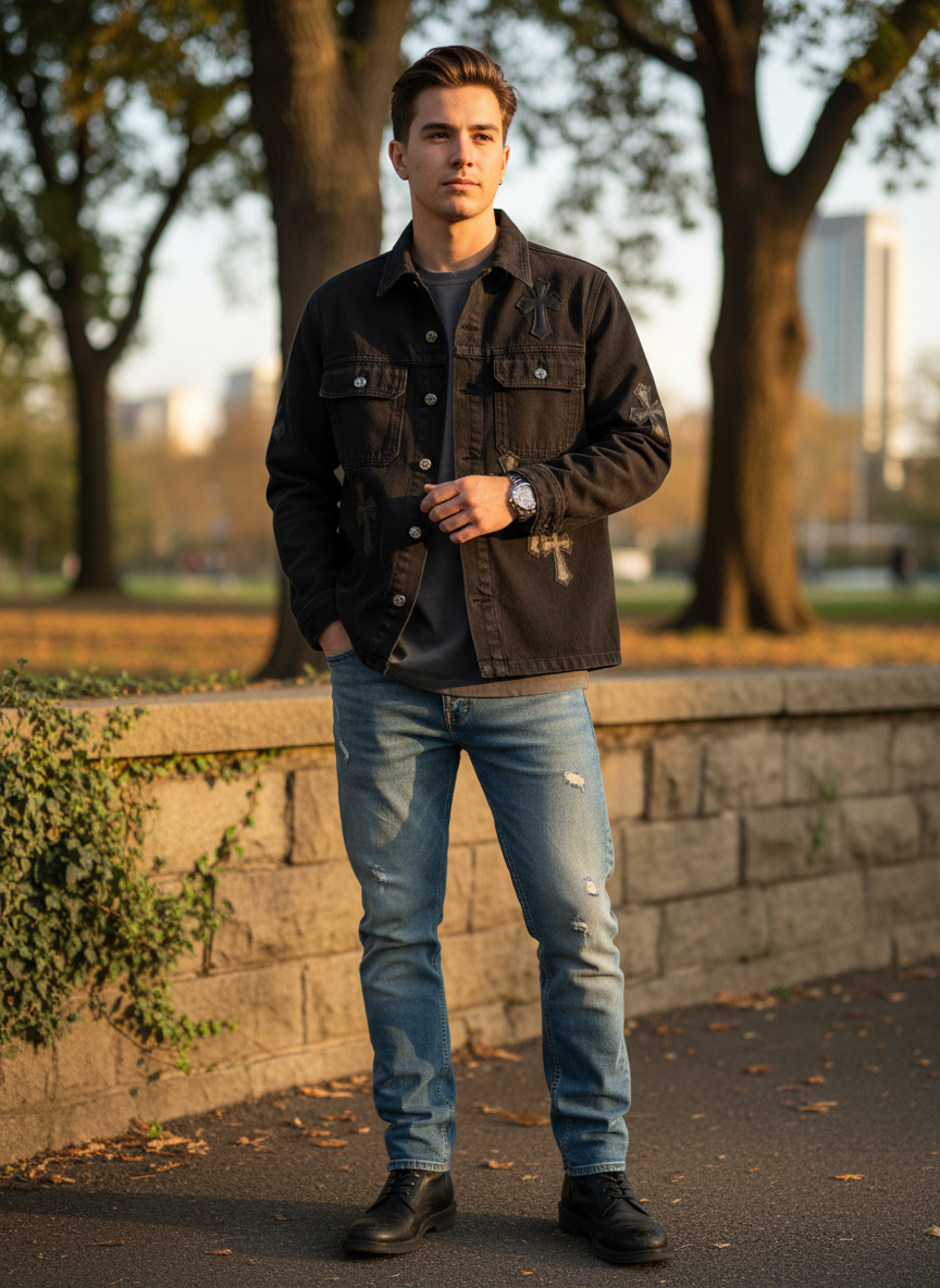 Mason | Men's Leather Jacket With Button Closure And Chest Pockets | Streetwear