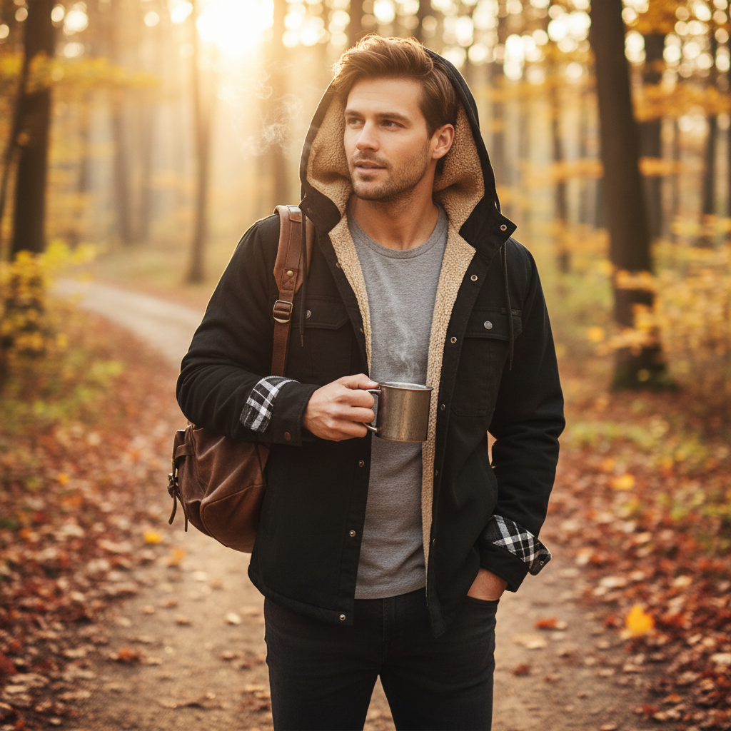 Mason | Men's Sherpa Jacket With Hood And Button Front | Casual
