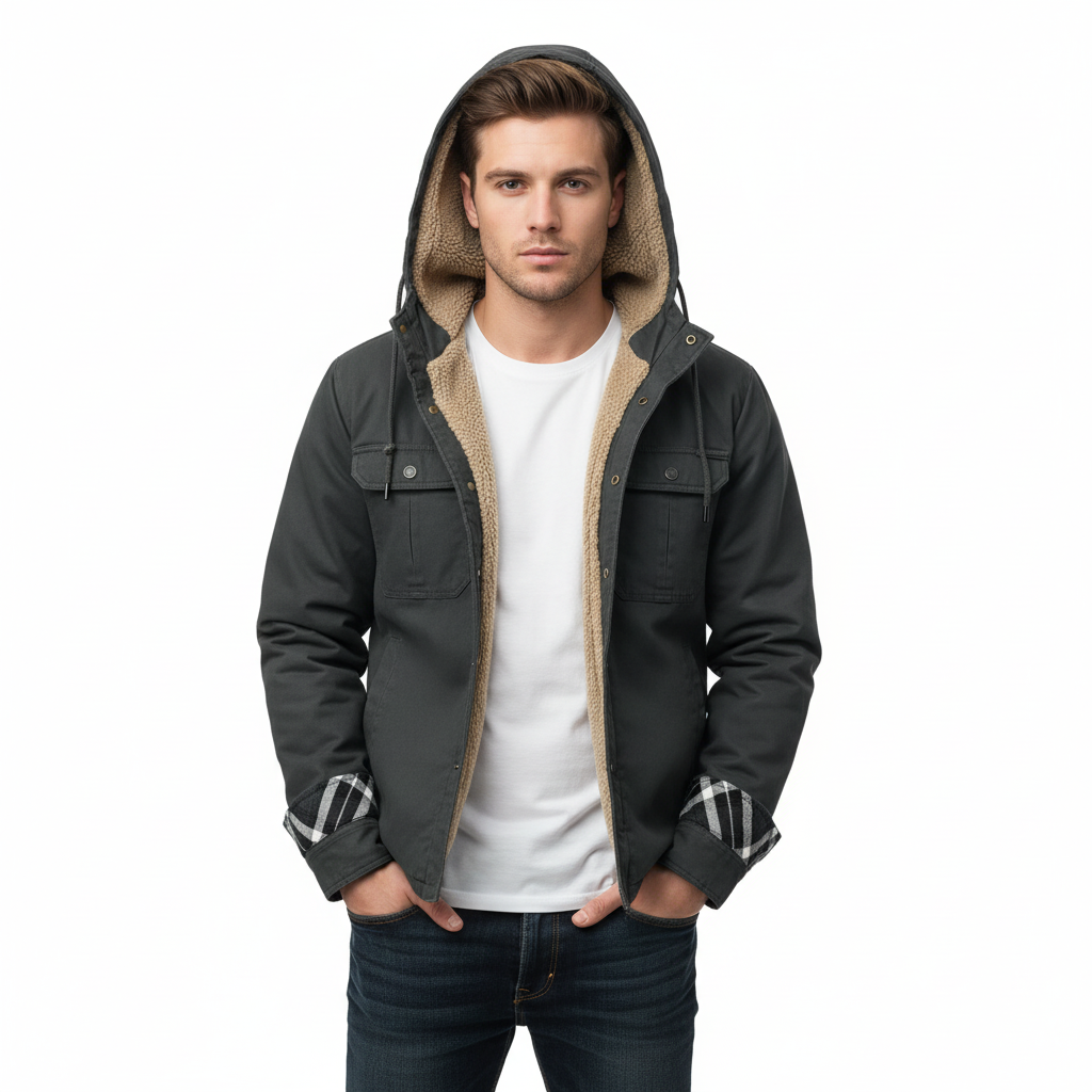 Mason | Men's Sherpa Jacket With Hood And Button Front | Casual