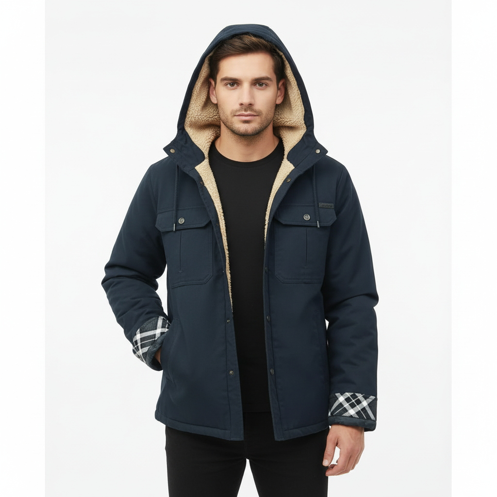 Mason | Men's Sherpa Jacket With Hood And Button Front | Casual