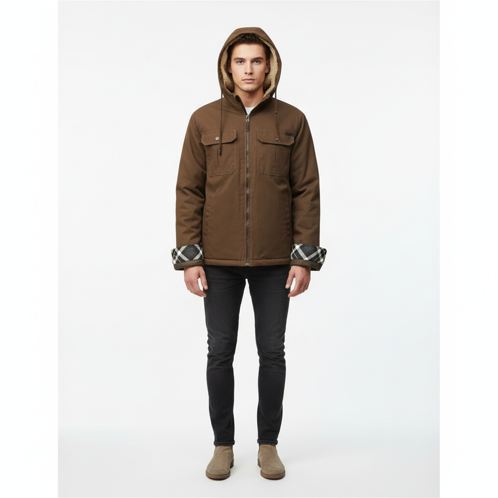 Mason | Men's Sherpa Jacket With Hood And Button Front | Casual