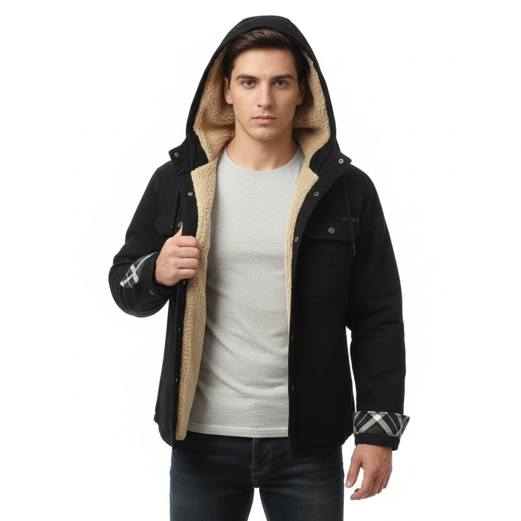 Mason | Men's Sherpa Jacket With Hood And Button Front | Casual