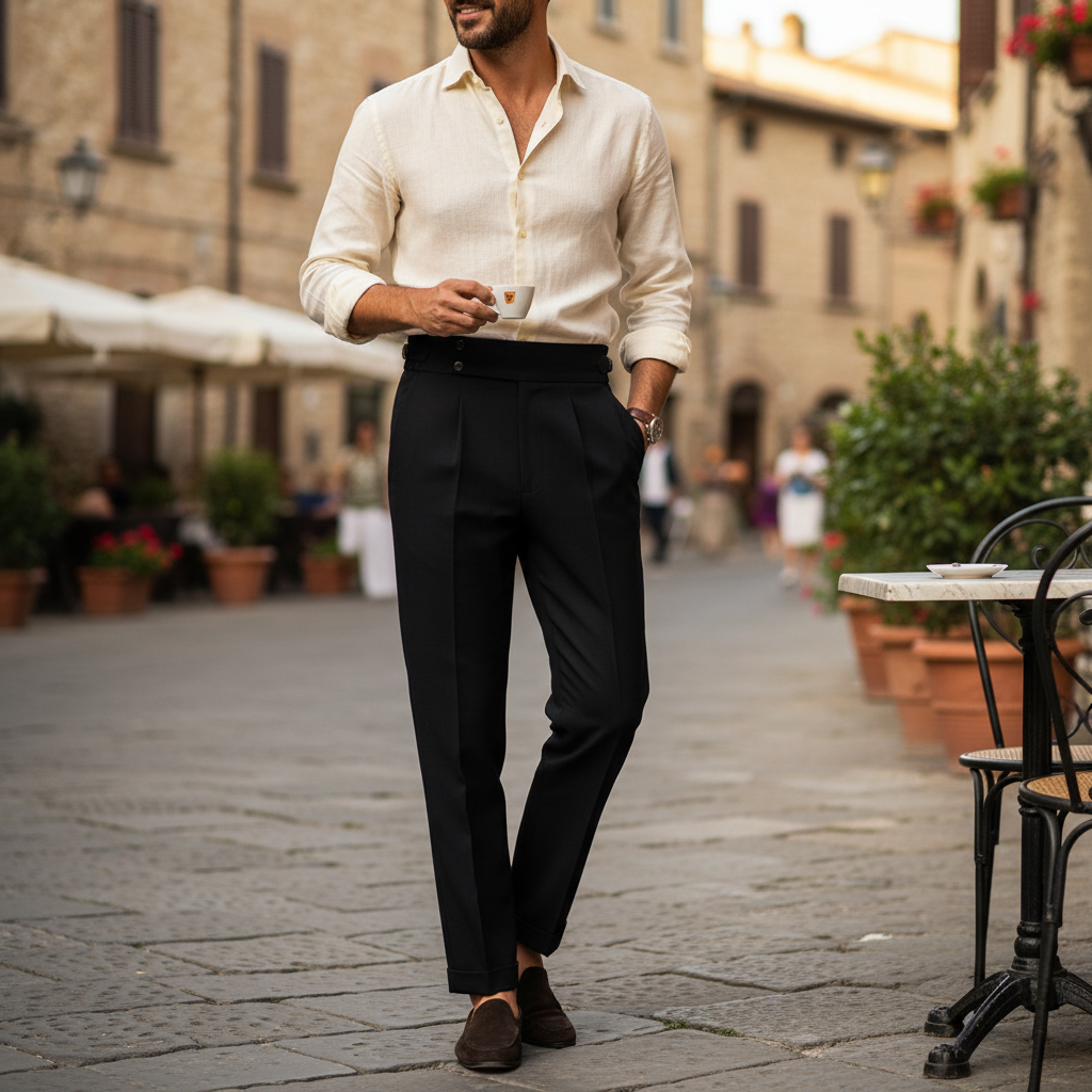 Mason | Men's Trousers With Pleated Front And Double Button Waist | Elegant