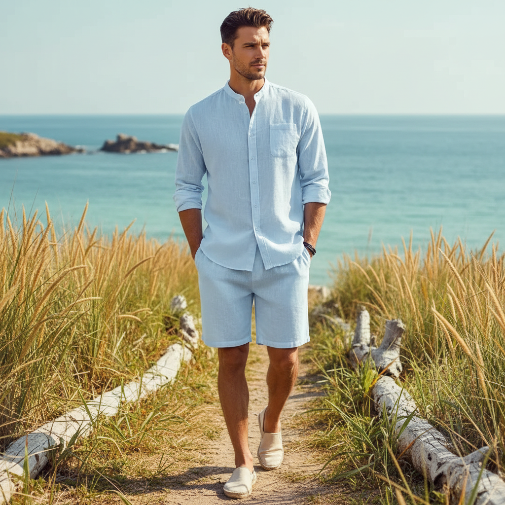 Mason | Men's Two Piece Set With Drawstring Shorts And Zip Collar