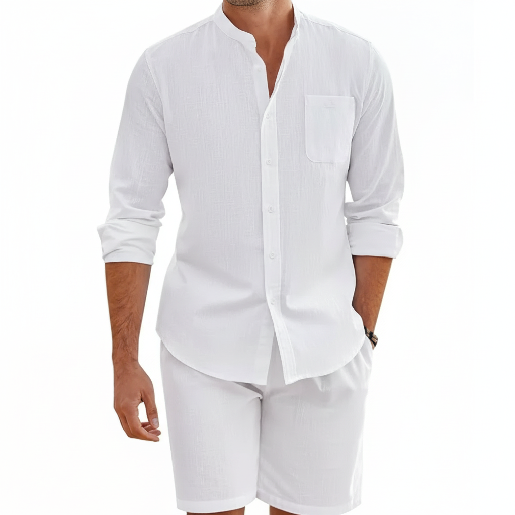 Mason | Men's Two Piece Set With Drawstring Shorts And Zip Collar