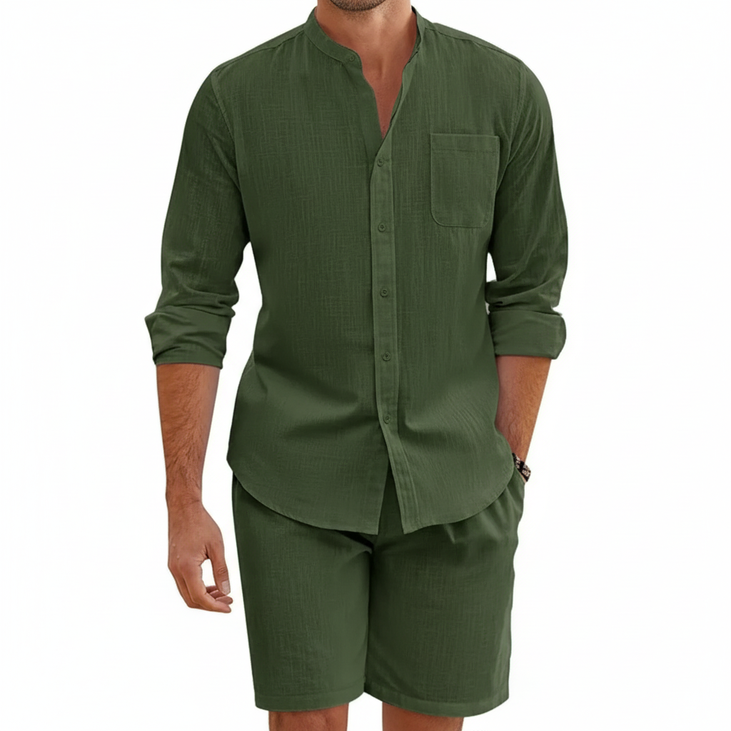 Mason | Men's Two Piece Set With Drawstring Shorts And Zip Collar
