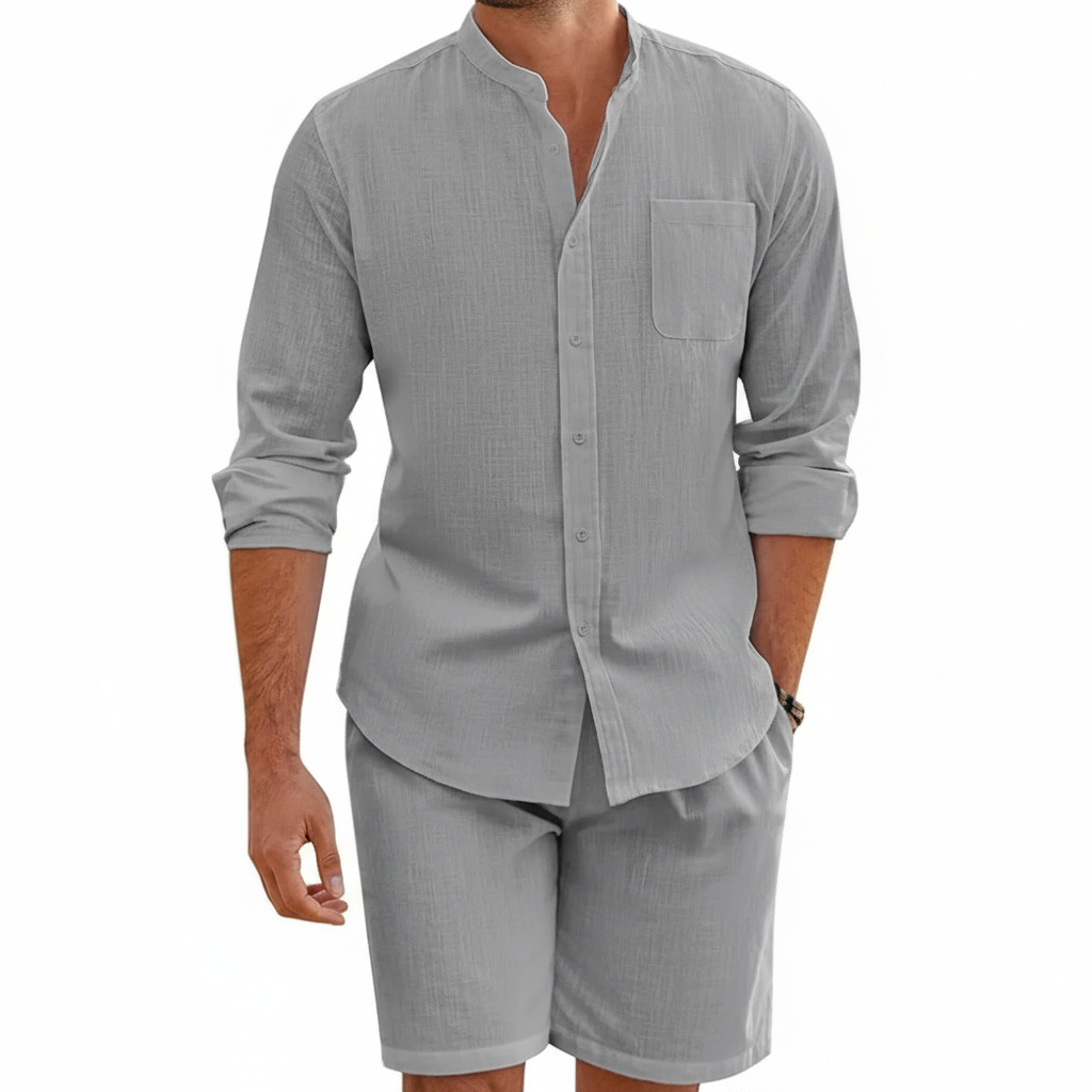 Mason | Men's Two Piece Set With Drawstring Shorts And Zip Collar
