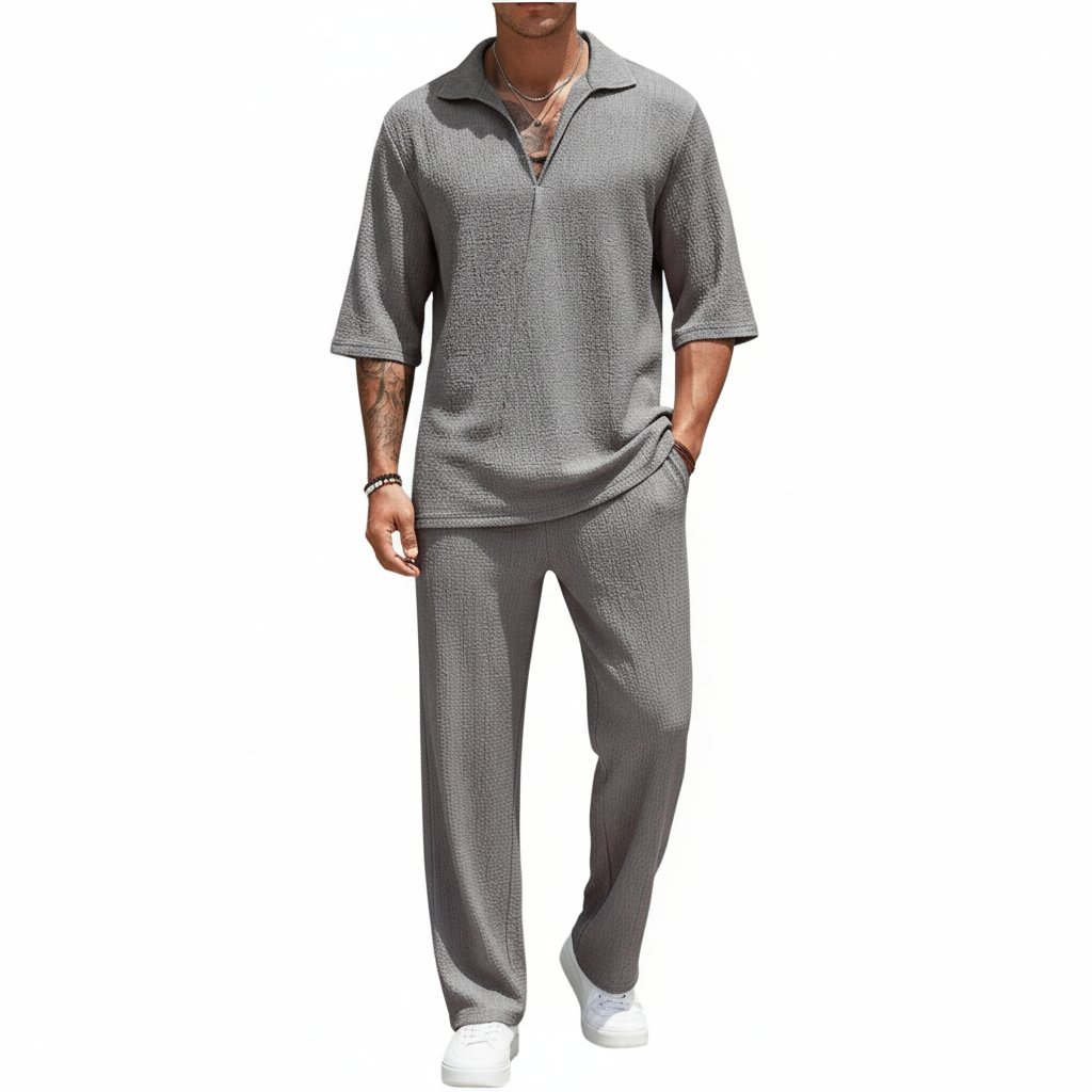 Mason | Men's Two Piece Set With Zip Collar And Relaxed Fit Pants | Casual