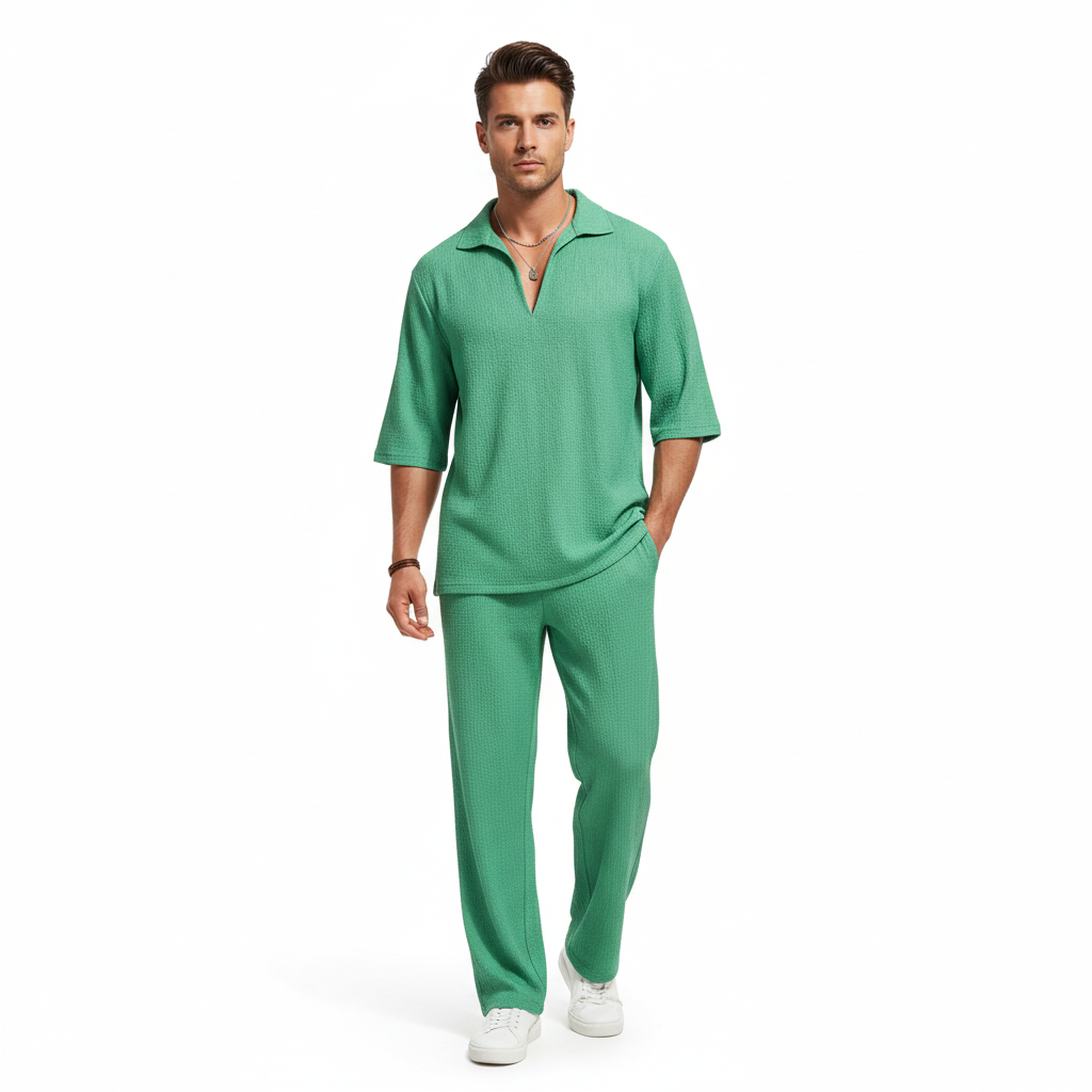 Mason | Men's Two Piece Set With Zip Collar And Relaxed Fit Pants | Casual