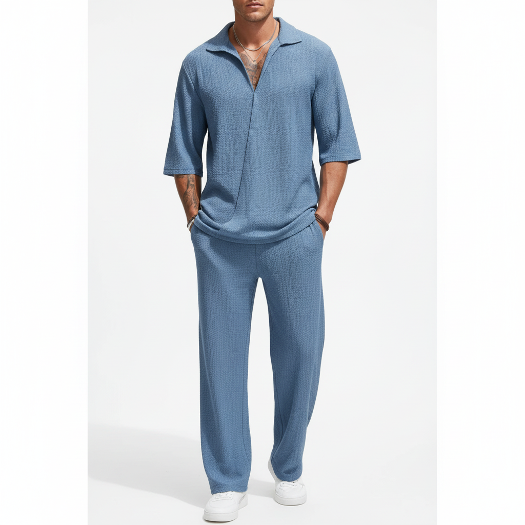 Mason | Men's Two Piece Set With Zip Collar And Relaxed Fit Pants | Casual