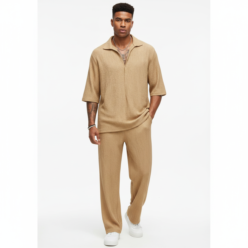 Mason | Men's Two Piece Set With Zip Collar And Relaxed Fit Pants | Casual