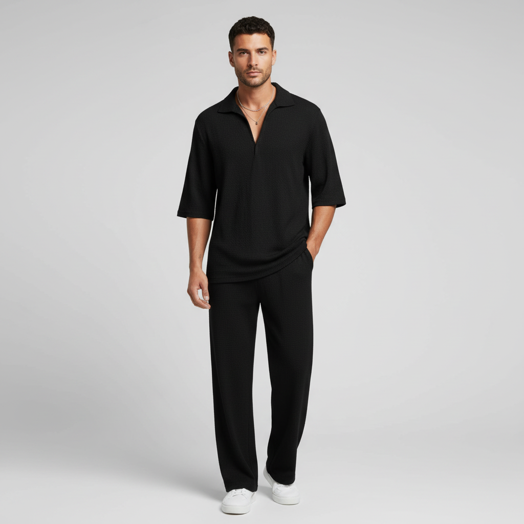 Mason | Men's Two Piece Set With Zip Collar And Relaxed Fit Pants | Casual