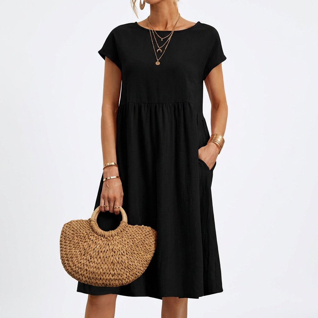 Mila | Women’s Formal Midi Dress With Short Sleeves And Side Pockets | Casual Elegant