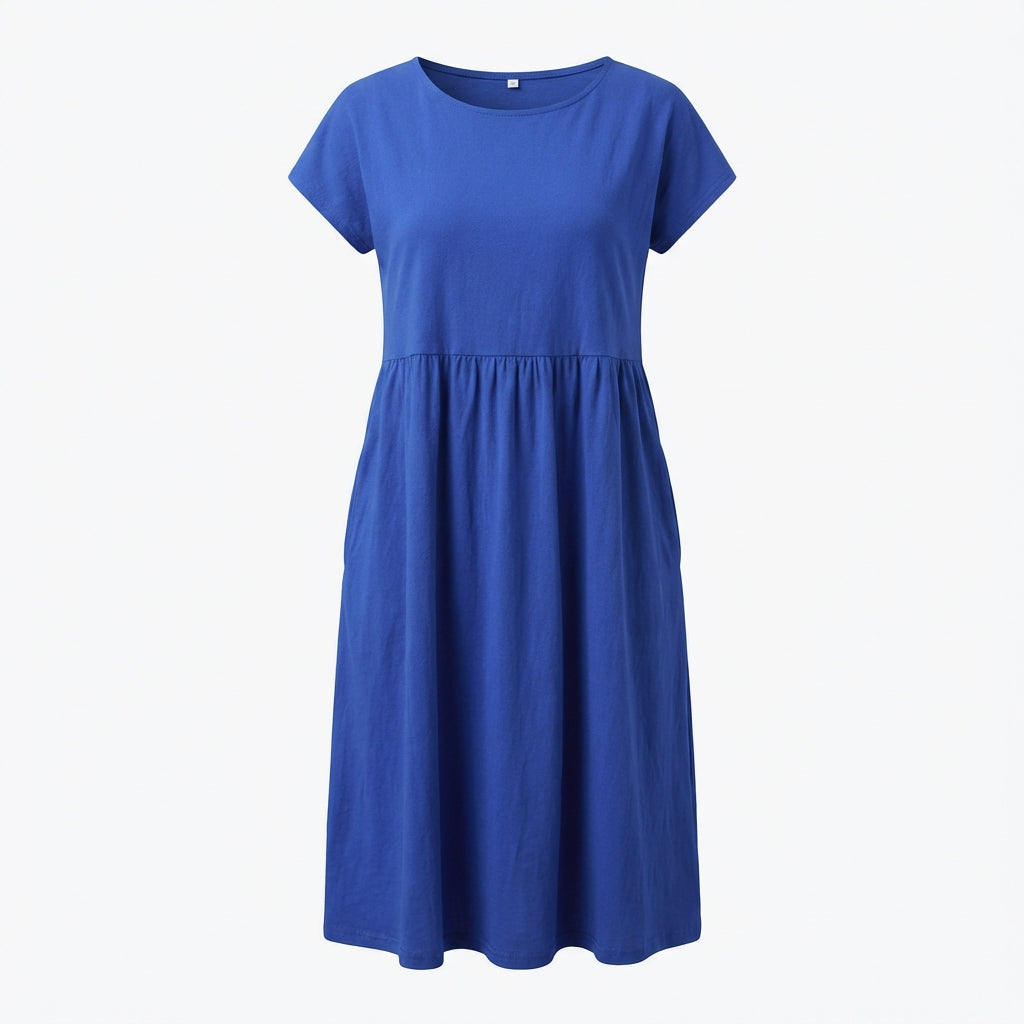 Mila | Women’s Formal Midi Dress With Short Sleeves And Side Pockets | Casual Elegant