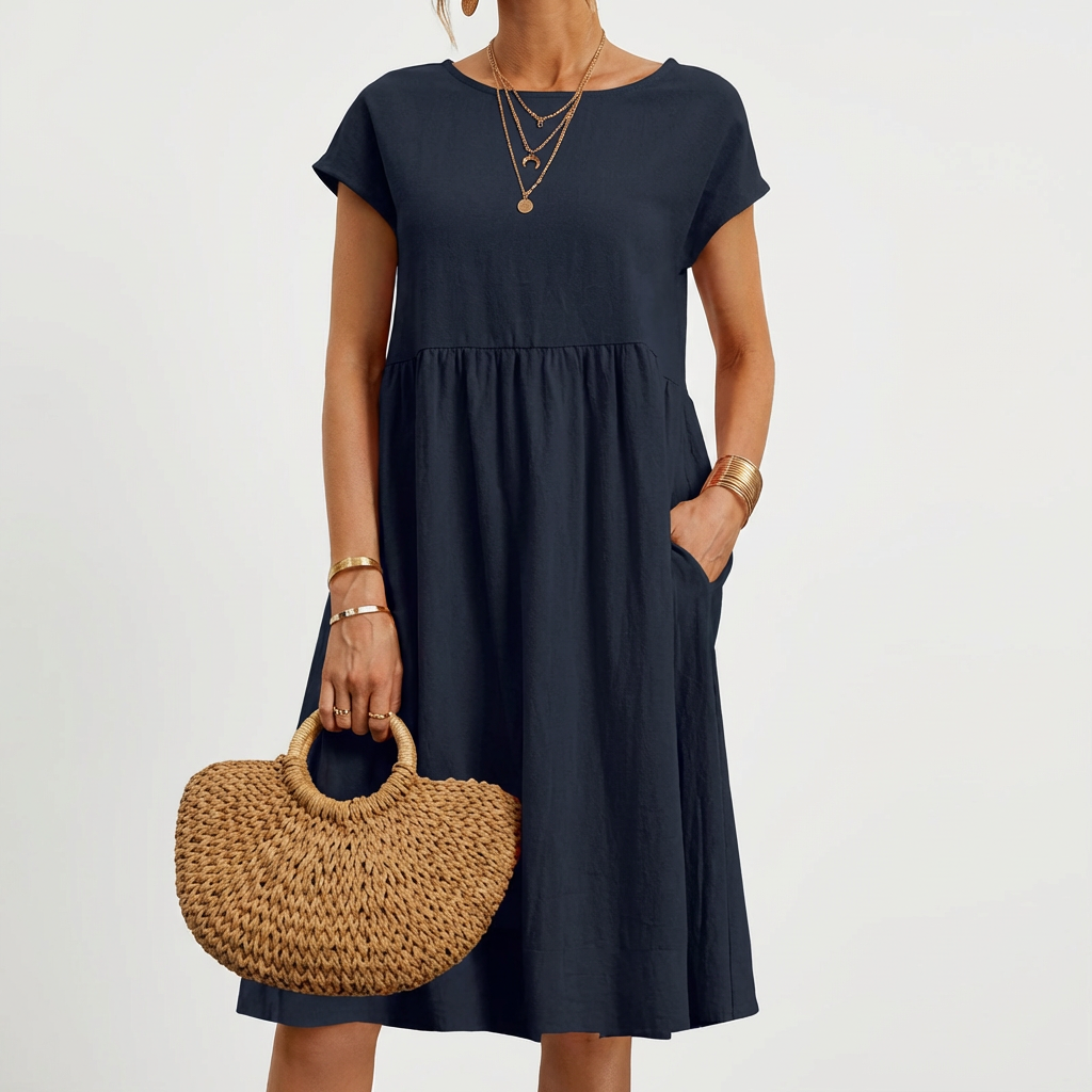 Mila | Women’s Formal Midi Dress With Short Sleeves And Side Pockets | Casual Elegant