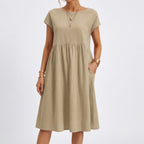 Mila | Women’s Formal Midi Dress With Short Sleeves And Side Pockets | Casual Elegant