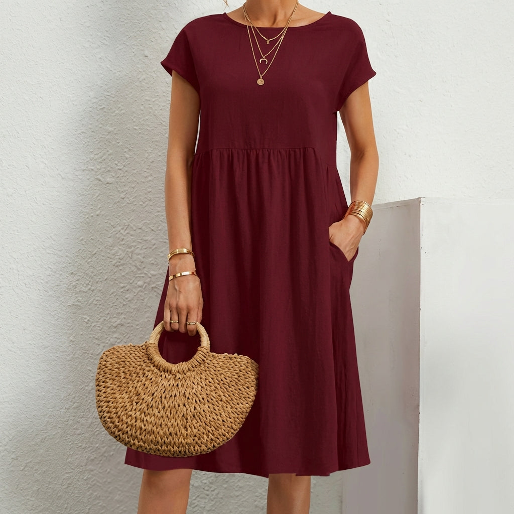 Mila | Women’s Formal Midi Dress With Short Sleeves And Side Pockets | Casual Elegant