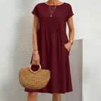 Mila | Women’s Formal Midi Dress With Short Sleeves And Side Pockets | Casual Elegant