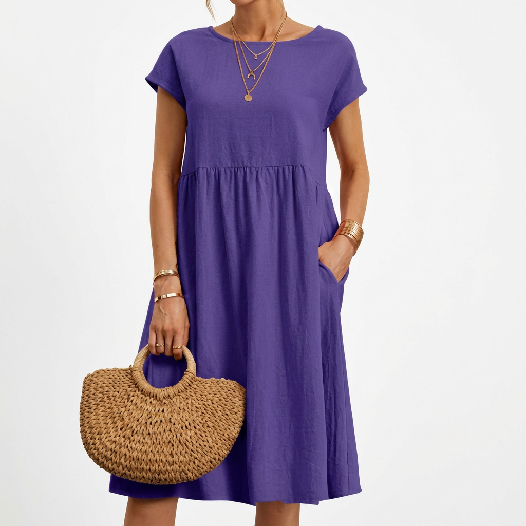 Mila | Women’s Formal Midi Dress With Short Sleeves And Side Pockets | Casual Elegant