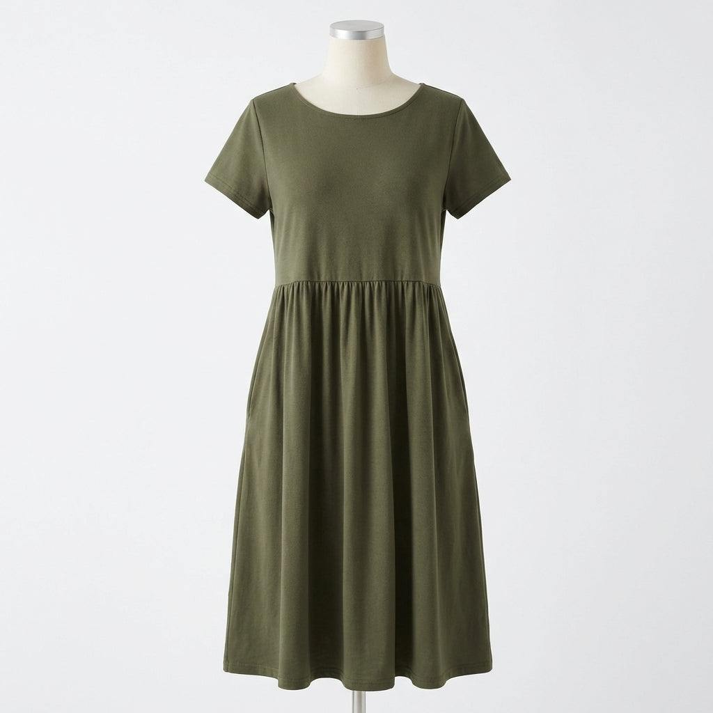 Mila | Women’s Formal Midi Dress With Short Sleeves And Side Pockets | Casual Elegant