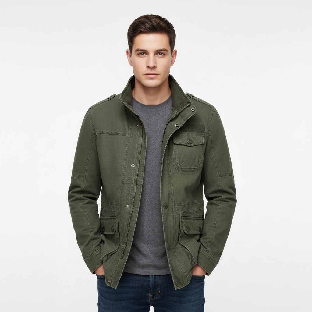 Noah | Men's Denim Jacket With High Neck And Utility Pockets | Casual