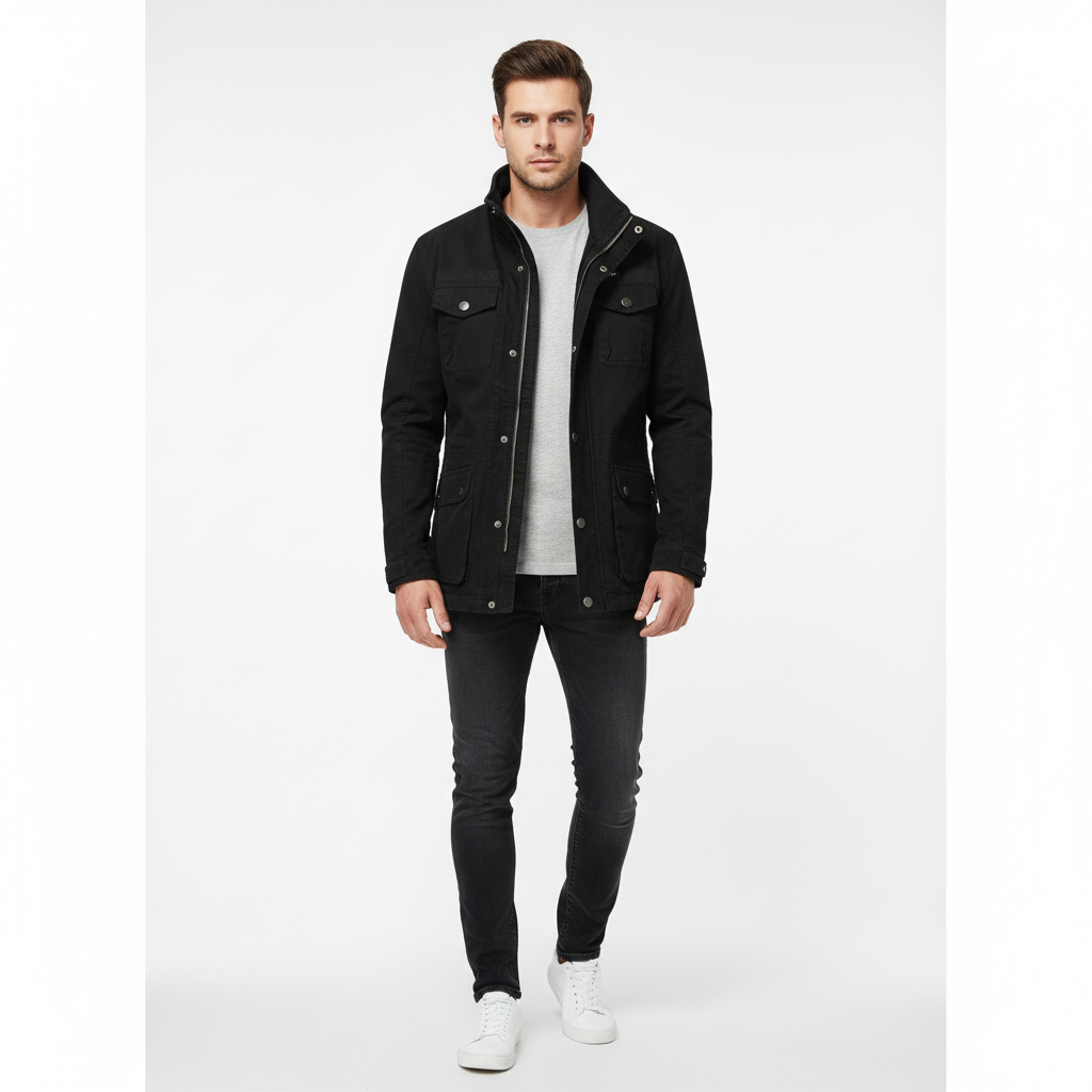 Noah | Men's Denim Jacket With High Neck And Utility Pockets | Casual