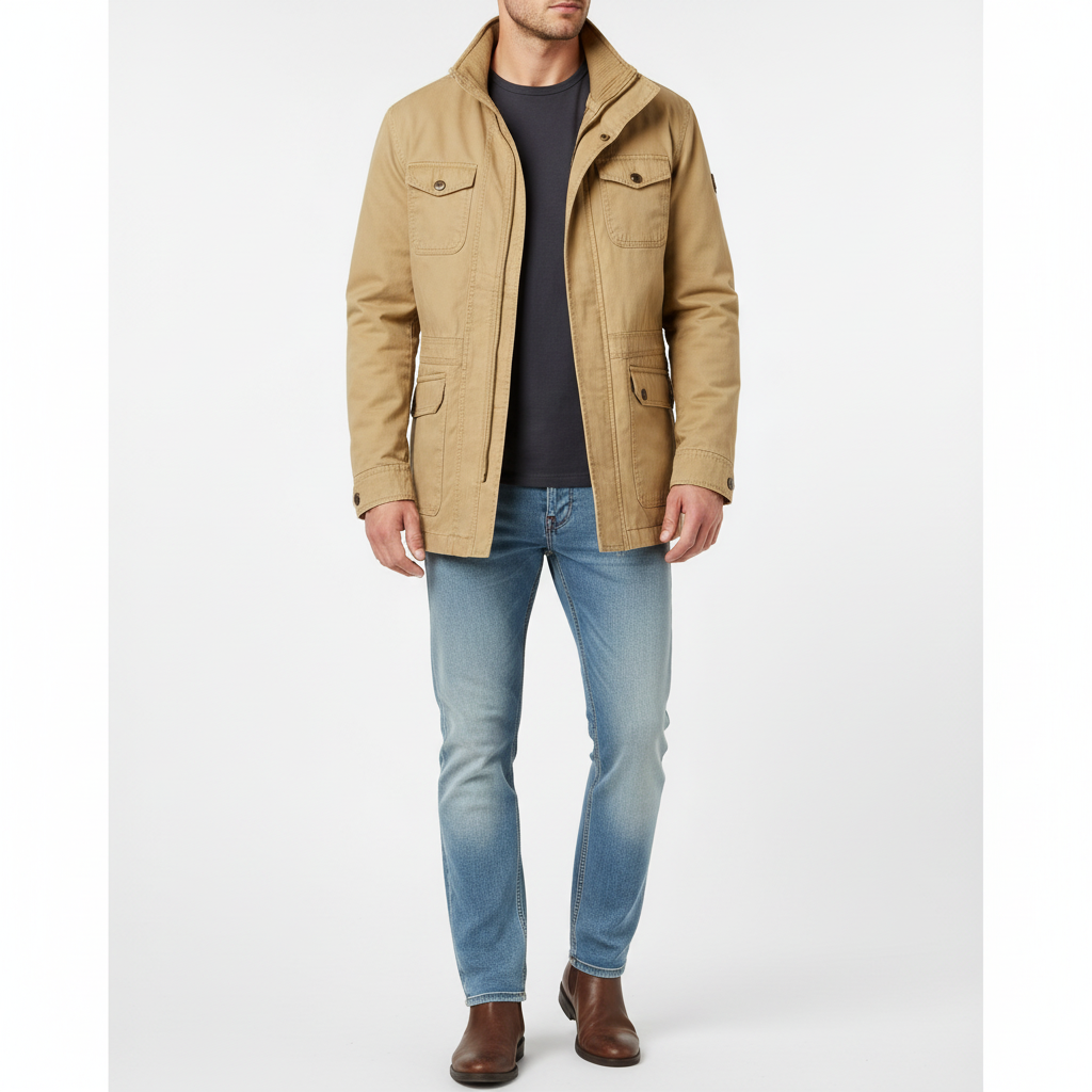 Noah | Men's Denim Jacket With High Neck And Utility Pockets | Casual