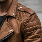Noah | Men's Leather Jacket With Asymmetric Zip And Quilted Sleeves | Biker