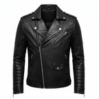 Noah | Men's Leather Jacket With Asymmetric Zip And Quilted Sleeves | Biker