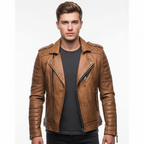 Noah | Men's Leather Jacket With Asymmetric Zip And Quilted Sleeves | Biker