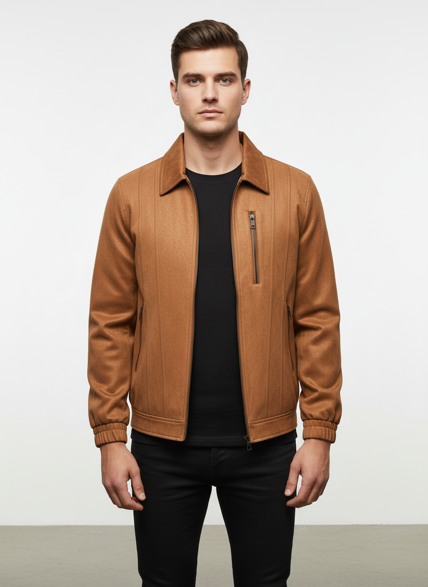 Noah | Men's Leather Jacket With Zip Closure And Side Zip Pocket | Casual