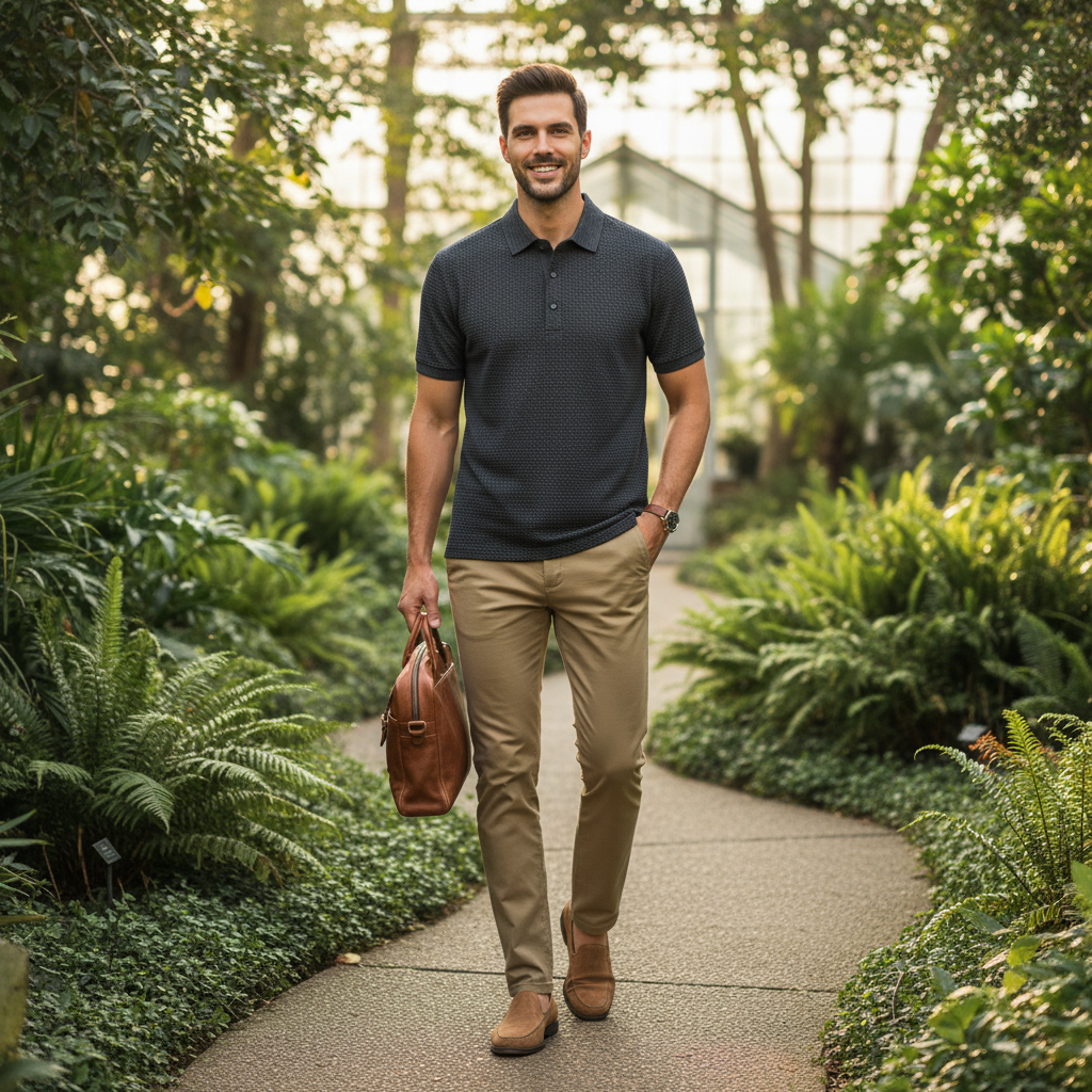 Noah | Men's Polo Shirt With Textured Design And Button Placket | Casual