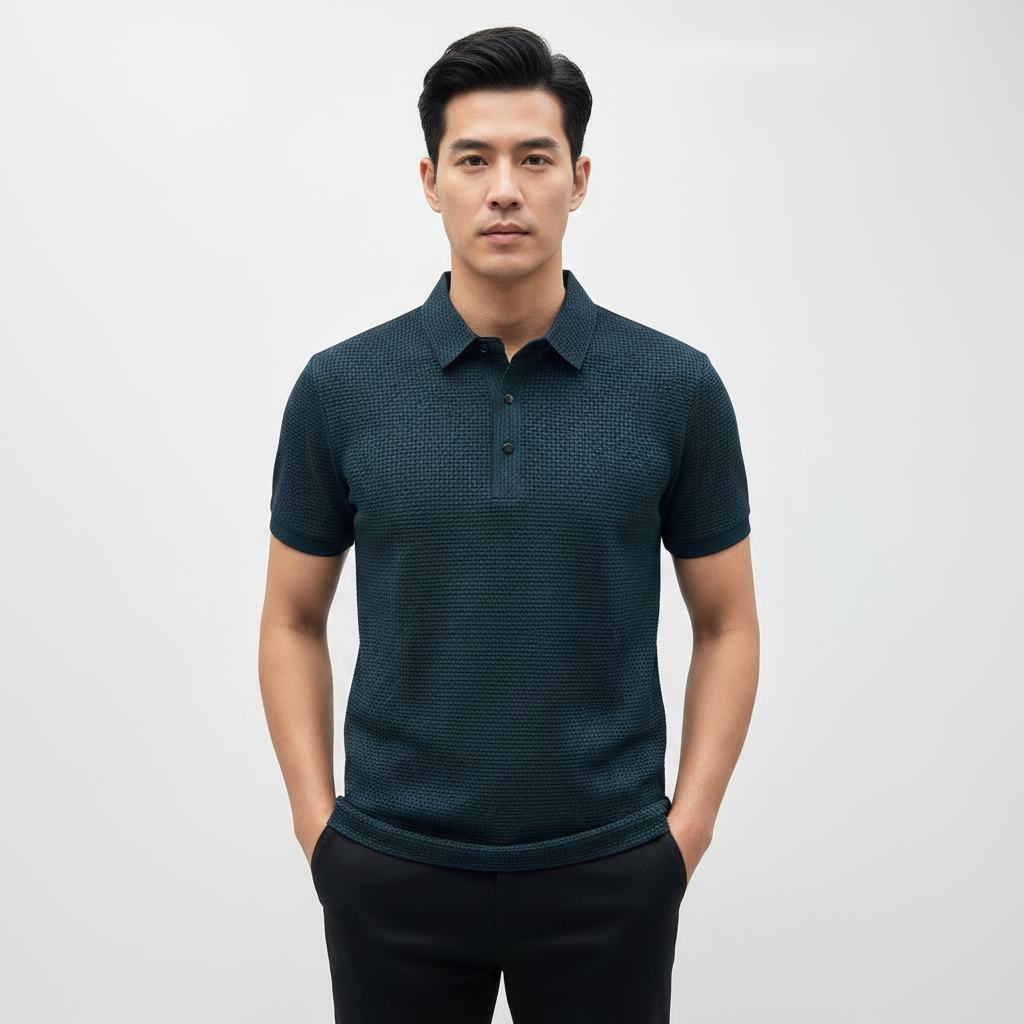 Noah | Men's Polo Shirt With Textured Design And Button Placket | Casual