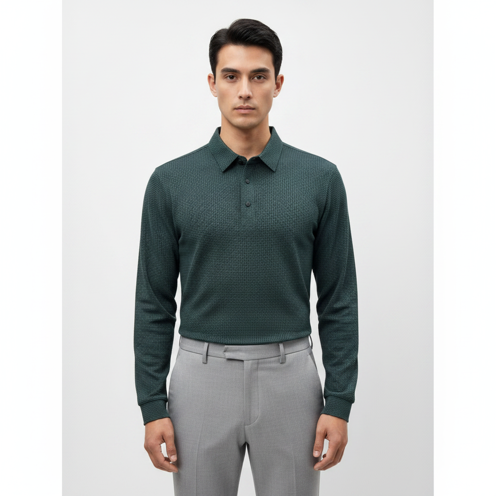 Noah | Men's Polo Shirt With Textured Design And Button Placket | Casual