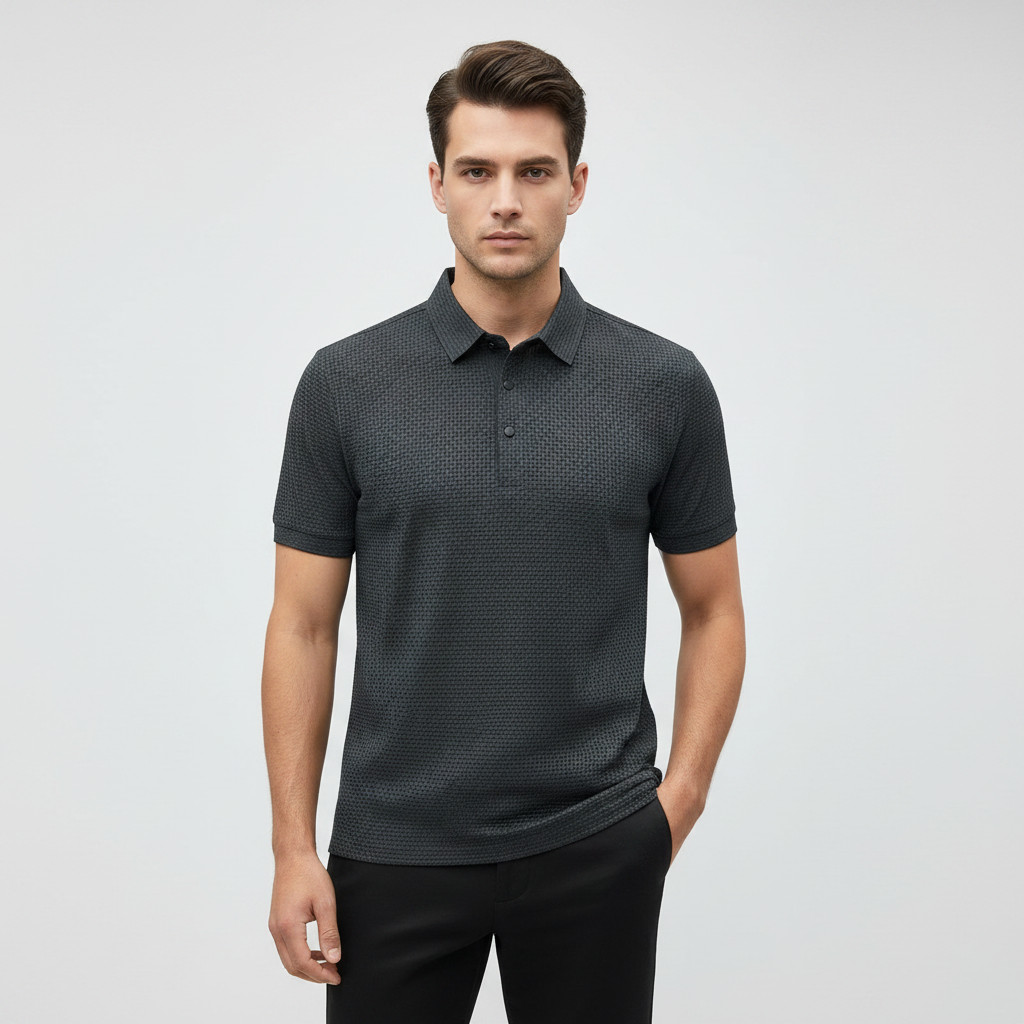 Noah | Men's Polo Shirt With Textured Design And Button Placket | Casual