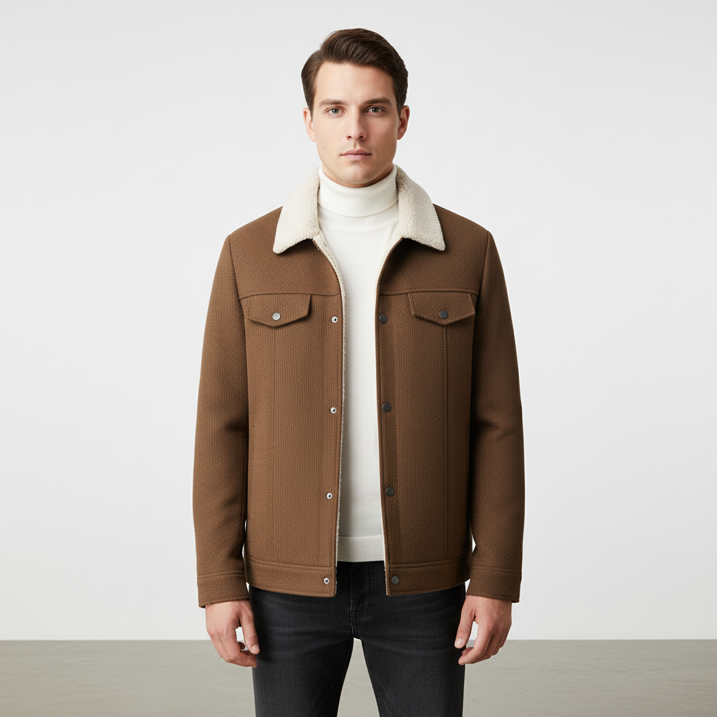 Noah | Men's Sherpa Jacket With Button Front And Chest Pockets | Casual